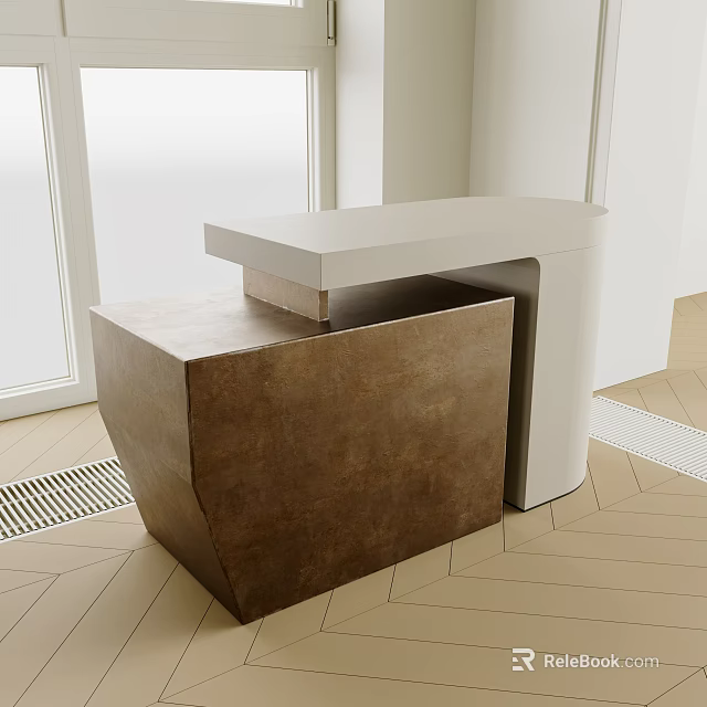 Modern Side Table With Brown Geometric Base And White Rectangular Top For Living Room 3d model