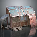 Wooden Cabin Featuring Rusted Metal Roof Blue Green Tint Wooden Steps and Small Awning