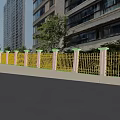 Modern Urban Residential Landscape With High Rise Building Green Trees And Fence Wall