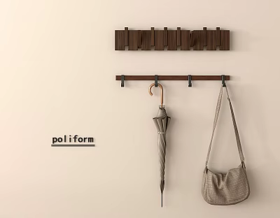 Poliform Wooden Wall Hooks With Hanging Umbrella And Bag On Beige Wall 3d model