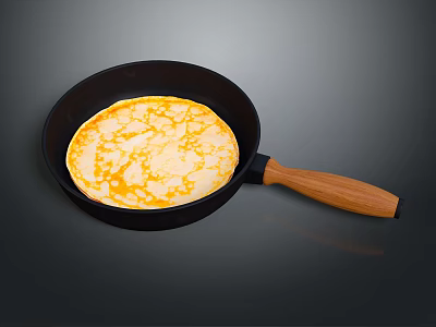 Black Frying Pan With Wooden Handle Perfect For Making Fresh Pancakes At Home 3d model