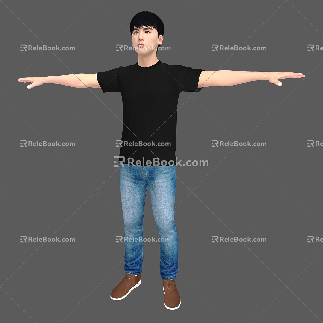 Men T-Shirt Men Jeans Men Standing Men Young Men Binding Skeleton Standing Animation 3d model