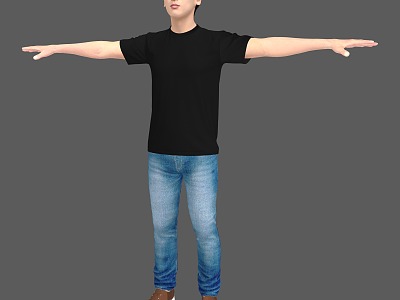 Men T-Shirt Men Jeans Men Standing Men Young Men Binding Skeleton Standing Animation model