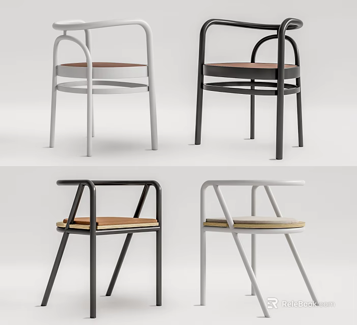 Modern Leisure Chair Design With Metal Frame Wooden Seat And Color Variations 3d model 