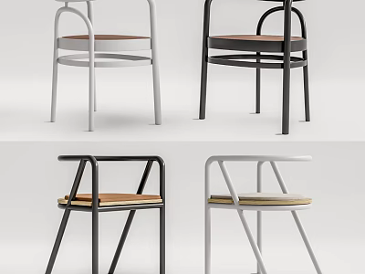 Modern Leisure Chair Design With Metal Frame Wooden Seat And Color Variations 3d model
