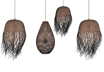 Quiet Chandelier Natural Homestay Woven Chandelier 3d model