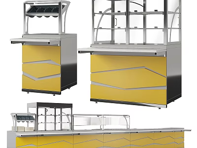 Modern Milk Tea Shop Interior With Yellow Counter Display Cabinet Layered Drawers And Silver Equipment 3d model