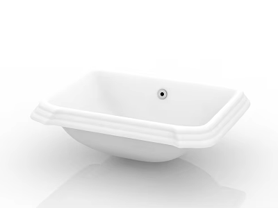 White Square Shaped Ceramic Wash Basin with Layered Edges and Smooth Surface 3d model