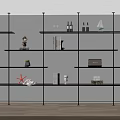Modern Black Metal Shelving Unit With Books Decorative Items And Ornaments