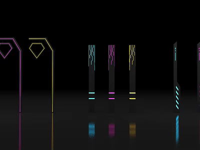 Modern Neon Light Installations With Geometric Shapes And Colorful Reflections 3d model