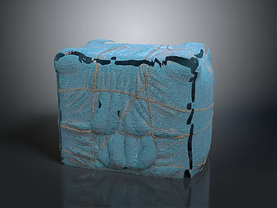 Blue Textured Cube With Wrapped Fabric Surface And Black Brown Lines 3d model