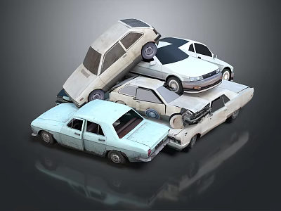 Stacked Old Damaged Cars in Abandoned Vehicle Pile with Rusty Exteriors 3d model