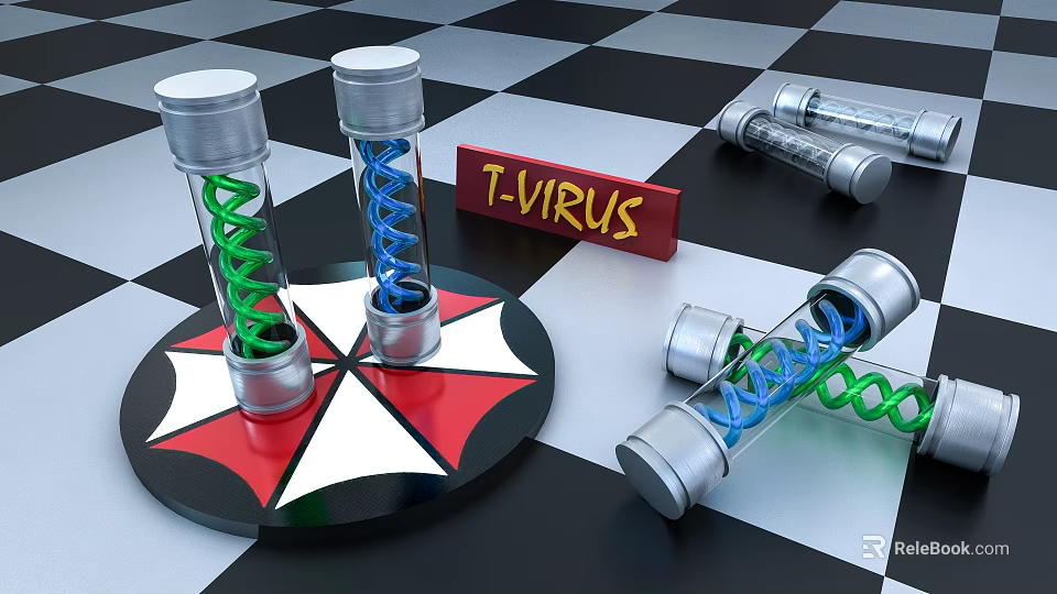 Medical Laboratory Devices Containing Virus Samples in Spiral Test Tubes with Umbrella Logo Base 3d model 