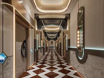 Luxurious KTV Corridor With Marble Flooring And Elegant Lighting 3d model
