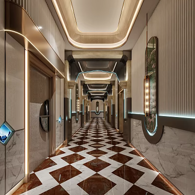 Luxurious KTV Corridor With Marble Flooring And Elegant Lighting 3d model