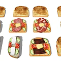 Assorted Toasted Bread and Sandwiches with Tomato Cucumber Cheese and Meat