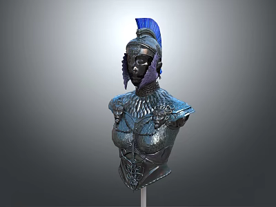 Detailed Warrior Armor Featuring Blue Feather Helmet and Scaly Breastplate Design 3d model