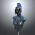 Detailed Warrior Armor Featuring Blue Feather Helmet and Scaly Breastplate Design