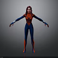Woman In Blue And Red Spider Man Bodysuit With Mask And Spider Emblem