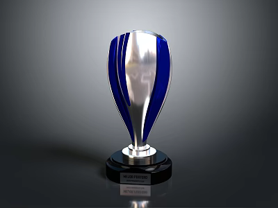 Shiny Blue And Silver Trophy With Black Base And Engraved Nameplate 3d model
