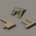 3D Models of Wooden Archway Pavilions with Three Different Structures Roofs and Steps