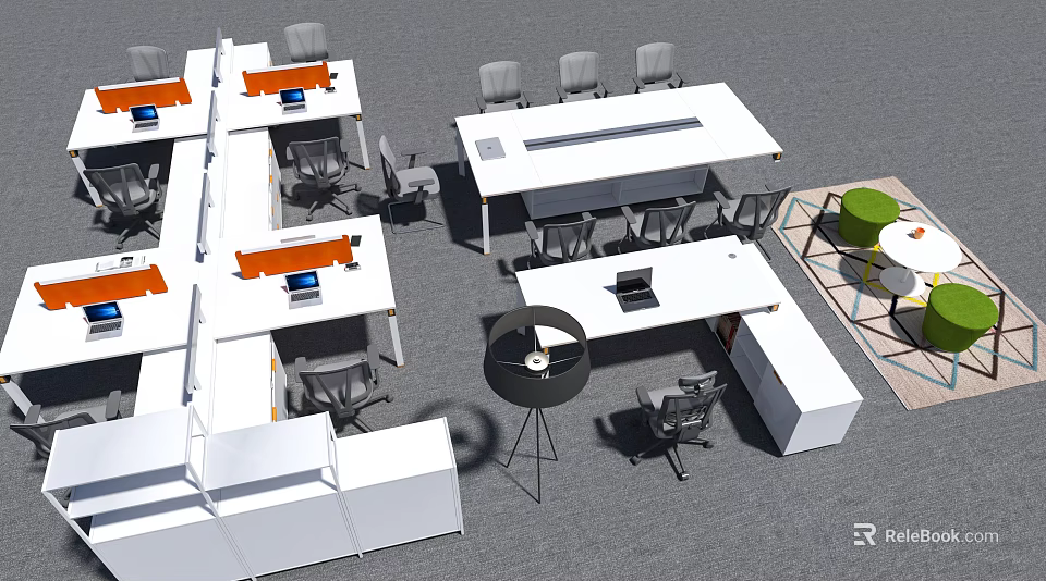 Ergonomic Modern Office Chairs In Contemporary Office Workspace With Work Desks And Team Collaboration Setup 3d model 
