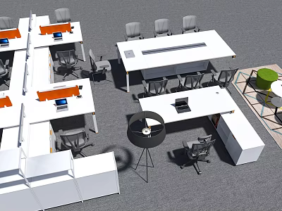 Ergonomic Modern Office Chairs In Contemporary Office Workspace With Work Desks And Team Collaboration Setup 3d model