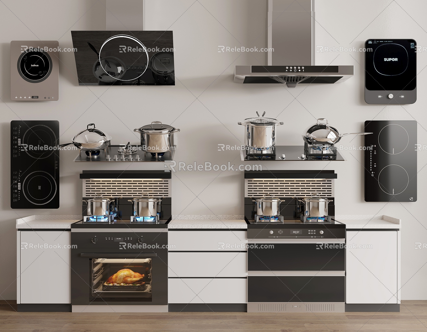 Modern integrated stove gas stove range hood induction cooker 3d model