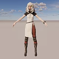 Game Movie Character With White Long Hair Short Sleeves White Dress And Leather Boots