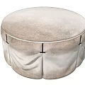 Round Light Beige Upholstered Ottoman With Pleated Base And Stitched Details 3d model