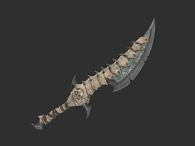 Ornate Scimitar Weapon With Bone Design And Blue Gemstone Accents 3d model