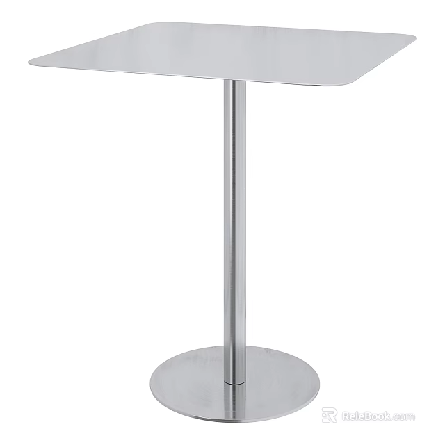 Modern Minimalist Coffee Table With Square Top Silver Metal Pole And Round Base 3d model