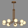 Modern Golden Metal Chandelier With Branched Frame And White Spherical Bulbs
