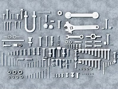 Assortment of Various Hardware Tools on Gray Background 3d model