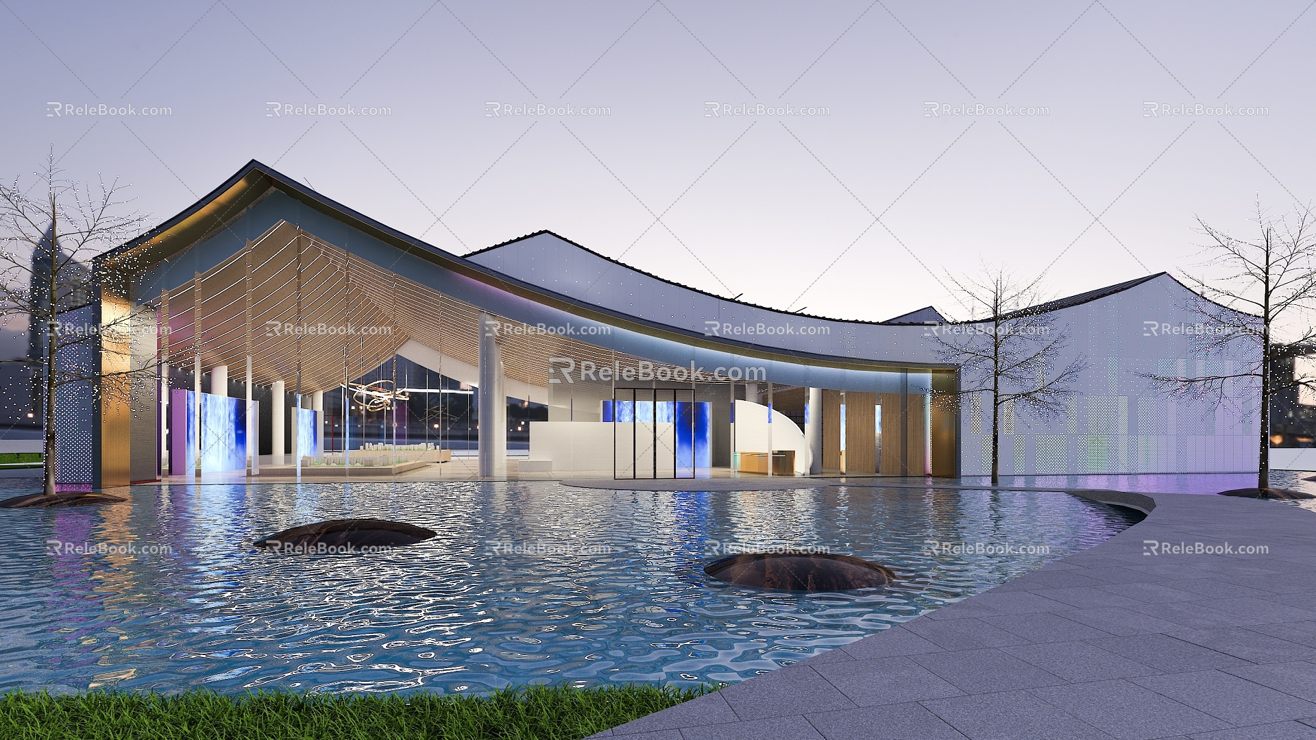 Sloping Roof Art Style Real Estate Building Trunk Luminous Water Sand Table Commercial 3d model