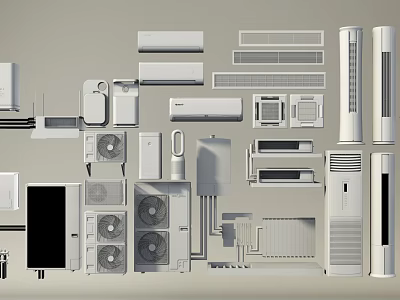 Various Models of Air Conditioners and Fans Featuring Wall Mounted Floor Standing and Tower Designs 3d model