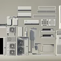Various Models of Air Conditioners and Fans Featuring Wall Mounted Floor Standing and Tower Designs