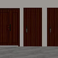 Dark Brown Solid Wood Double Doors With Modern Panel Design And Handle Details