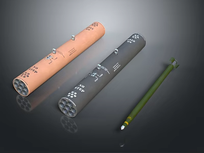 Cylindrical Industrial Components With Orange Gray Tubes And Green Rod Featuring Marked Surfaces 3d model