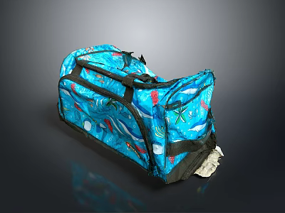 Vibrant Blue Travel Duffel Bag With Colorful Prints And Black Straps For Daily Use 3d model