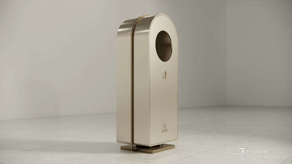 Modern Golden Metallic Trash Bin With Circular Opening And Stable Base Design 3d model 