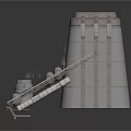 Industrial Architecture Design Featuring Two Cylindrical Towers And Wooden Roof With Pipes And Equipment