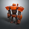 Orange Mechanical Robot Character With Spring Legs And Industrial Design 3d model