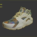 Modern Design White Base Sneakers With Colorful Patterns Blue Orange Accents And Rubber Sole