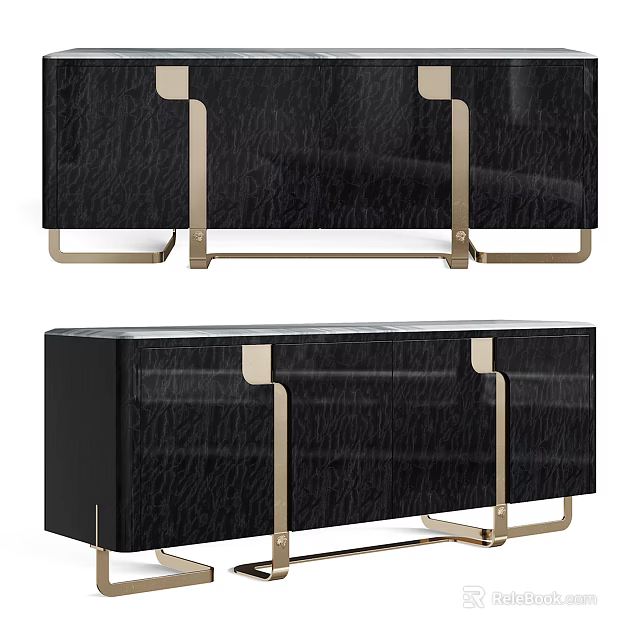 Elegant Modern Black Console Cabinet And Sideboard With Gold Metal Frame Design 3d model