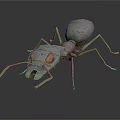 Futuristic Mechanical Ant With Metallic Body And Blue Accents On Dark Reflective Surface