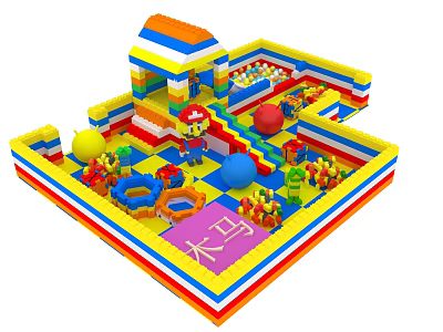 Colorful Building Blocks Playground with Slides Ball Pits and Castle Structures 3d model