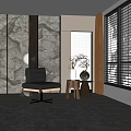 Modern Leisure Chair In Stylish Interior With Gray Rock Wall Wooden Side Tables And Blinds