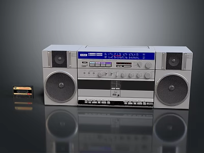 Vintage Retro Radio Cassette Player With Speakers Cassette Tape And Control Panel 3d model