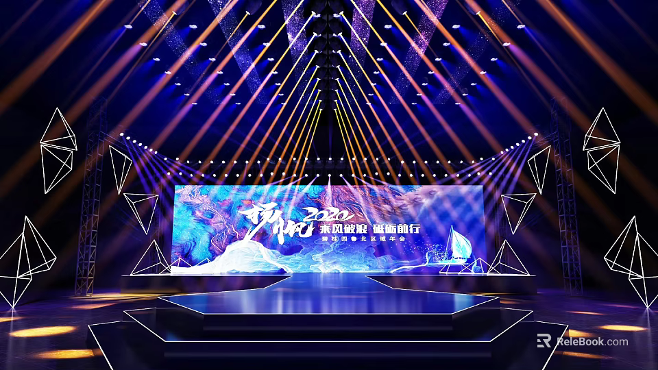 High Quality Commercial Stage Equipment With Lighting And Large Display Screen 3d model 